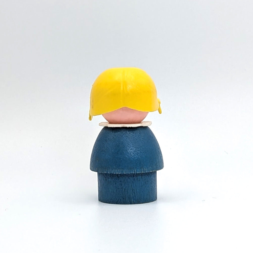 Girl - Blue Wood Body | Plastic Head | Yellow Pigtails - Fisher Price Little People