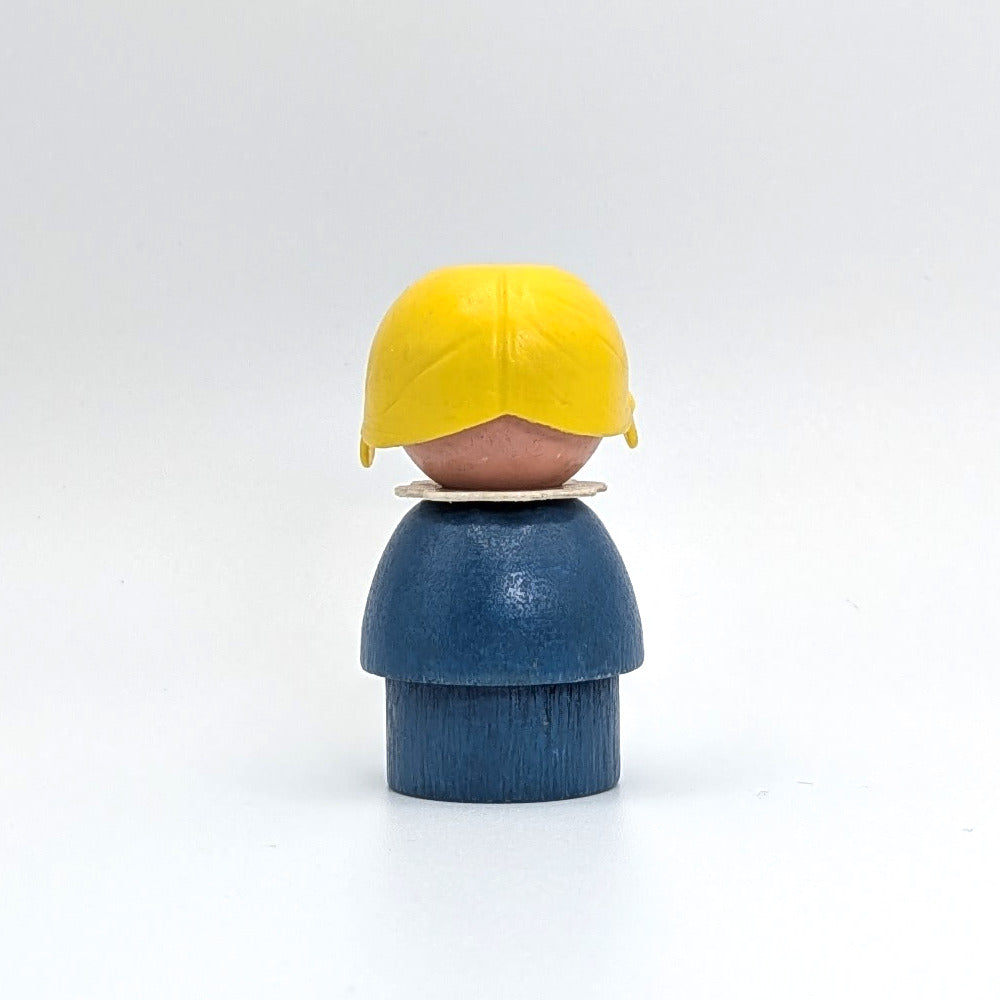 Girl - Blue Wood Body | Wood Head | Yellow Pigtails - Fisher Price Little People