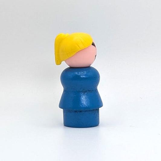 Woman - Blue Wood Body | Plastic Head | Slanted Eyes - Fisher Price Little People