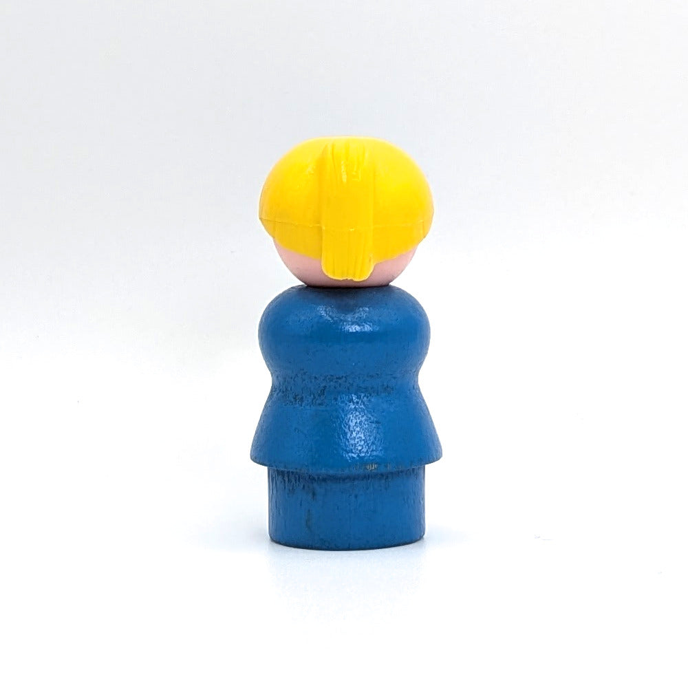Woman - Blue Wood Body | Plastic Head | Slanted Eyes - Fisher Price Little People