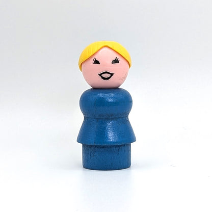 Woman - Blue Wood Body | Yellow Ponytail - Fisher Price Little People