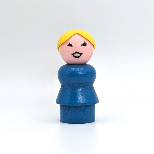 Woman - Blue Wood Body | Yellow Ponytail - Fisher Price Little People
