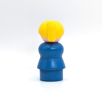Woman - Blue Wood Body | Plastic Head | Slanted Eyes - Fisher Price Little People