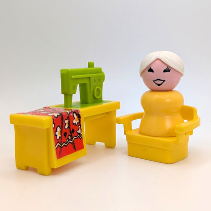 Sewing Machine - Yellow/Green with Replacement Sticker - Fisher Price Little People