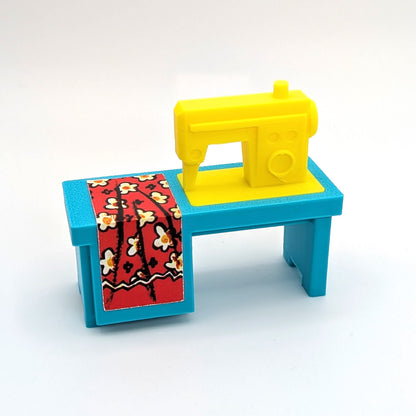 Sewing Machine 3D Printed Custom - Turquoise/Yellow - Compatible with Little People