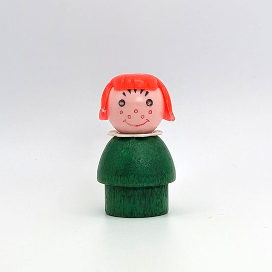 Girl - Green Wood Body | Plastic Head | No Pigtails - Fisher Price Little People