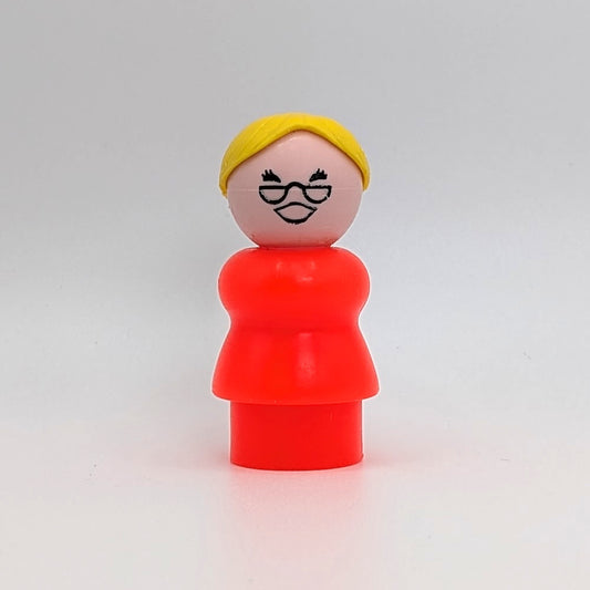 Woman with Glasses - Bright Red | Yellow Ponytail - Fisher Price Little People