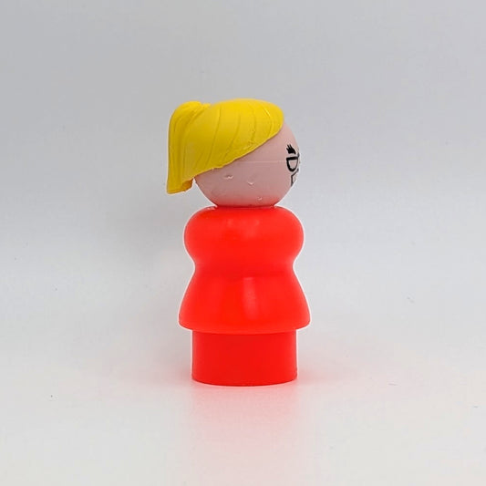 Woman with Glasses - Bright Red | Yellow Ponytail - Fisher Price Little People