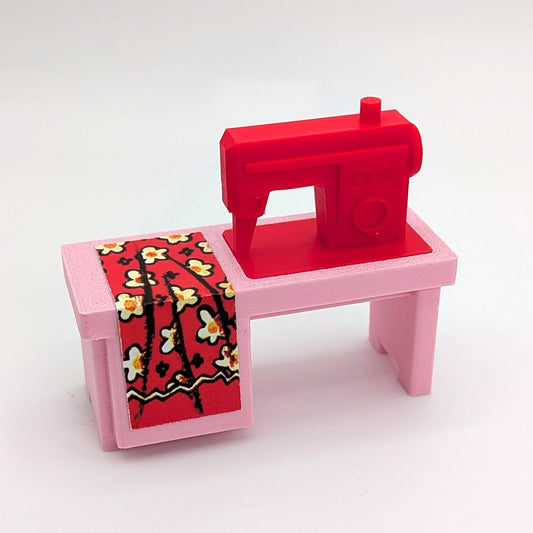 Sewing Machine 3D Printed Custom - Pink/Red - Compatible with Little People